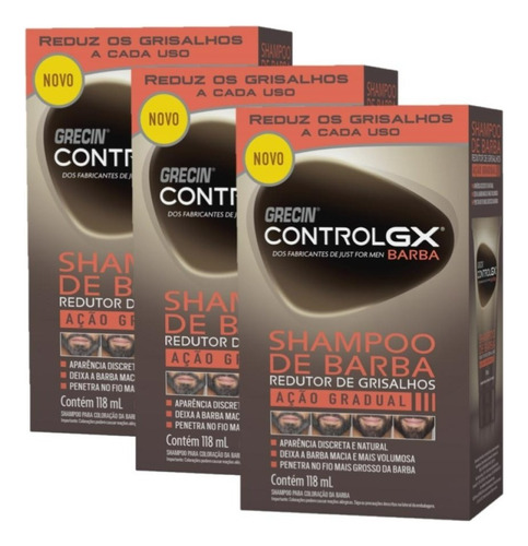 Kit 3 Grecin Control Gx Shampoo Barba Reduz Grisalhos 118ml