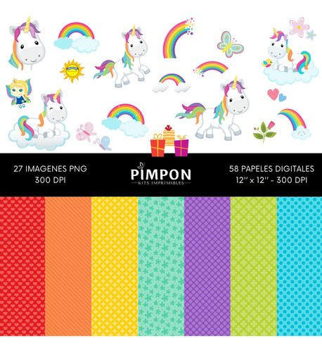 Kit Digital Cliparts + Fondos - Unicornio Coleccion 13