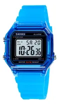 Comprar Reloj Unisex Skmei 1698 Sumergible Digital Alarma Cronometro Color De La Malla Celeste Color Del Fondo Blanco