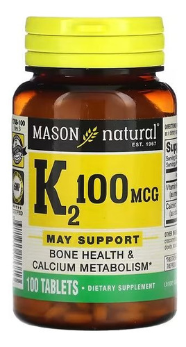 Vitamina K2 100 Mcg Mason Natural 100 Compr Salud Hueso Eeuu