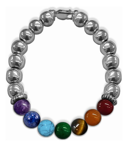 Pulsera 7 Chakras En Plata Fina Ley .925 Y Piedras Naturales