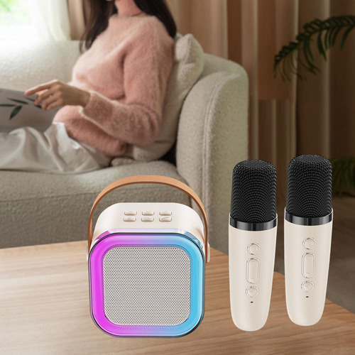 Mini Altavoz De Karaoke Con Micrófono 2 Micrófonos Blancos