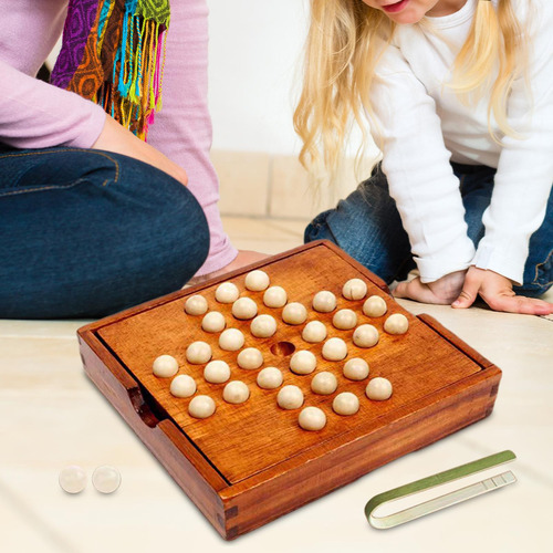 Juego De Mesa Solitario De Madera Con 32 Clavijas, Ajedrez