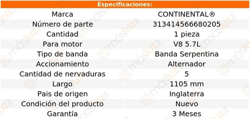 Banda 1105 Mm Acc K20 V8 5.7l 85/86 Continental Alternador