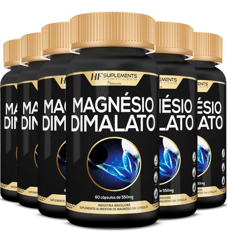 6x Magnésio Dimalato Premium 550mg 60 Caps Hf Suplements