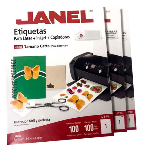  Etiquetas Janel J-5165, Etiquetas Tamaño Carta, 3 Paquetes
