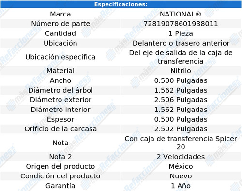 1 Retén Caja Transferencia Del/tras Ant Cj5 72 National