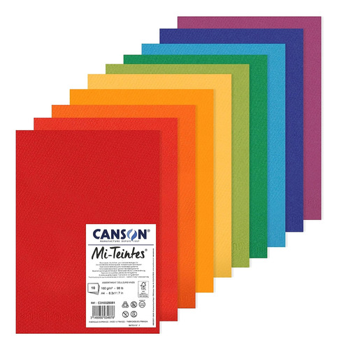 Pack Hojas Canson Mi-teintes 60% ALG. 160g A4 10h Col Vivos