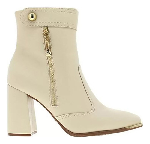 Bota Feminina Vizzano Salto Bloco Bico Quadrado Creme 3085