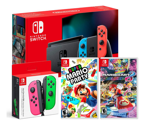 Nintendo Switch 2019 Neon Bateria Extendida + Combo Mario Pa