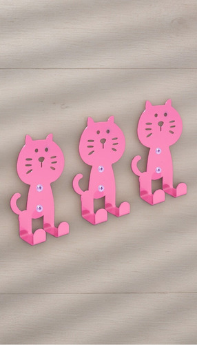 Soportes De Pared Con Ganchos Para Colgar Figura De Gatito Color Rosa