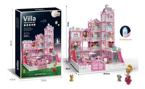 Casa De Muñecas Con Muebles Castillo Princesa Rosa