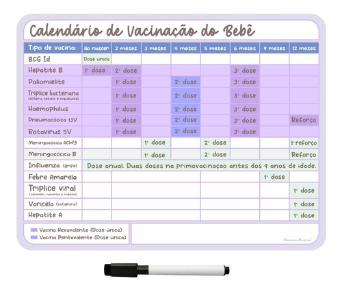 Calendário De Vacinação Do Bebê Com Caneta