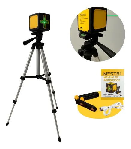 Nível A Laser Verde 2 Linhas Esquadro + Suporte + Tripé Recarregavel...