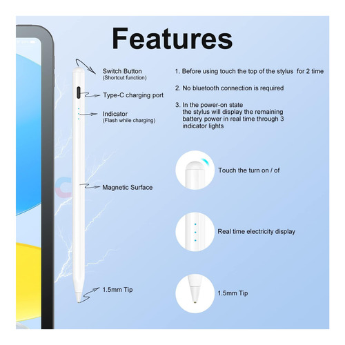 Pen Con Lápiz Óptico Para iPad, Lápiz De Lápiz Óptico Activo