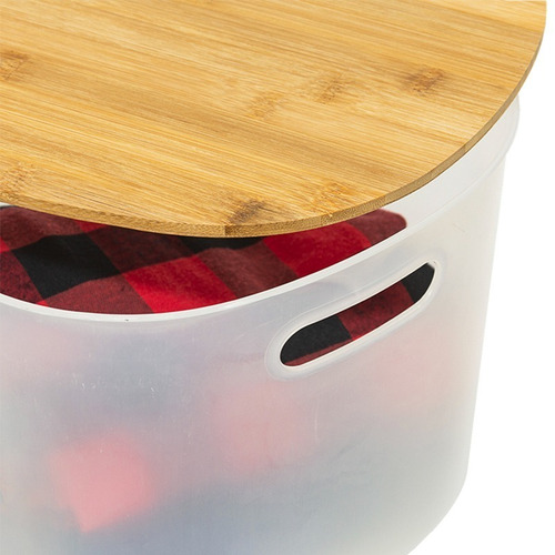 Imagen 5 de 7 de Set X2 Canasto Organizador Plastico Con Tapa Bambu 18 L Oval