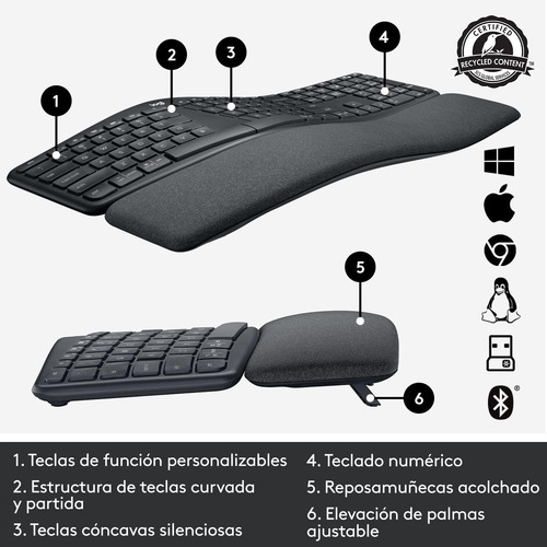 Logitech Ergo K860 Inalámbrico Y Ergonómico