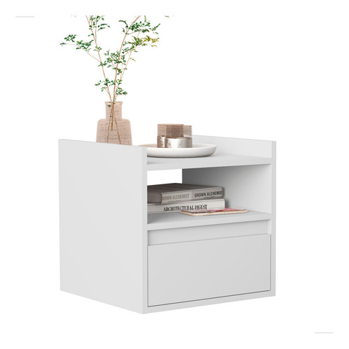 Mesa De Cabeceira Quarto Com Gaveta Cama Box Suspensa Preto Acabamento Branco Cor Branco