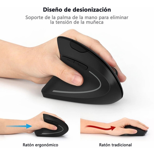 Imagen 3 de 9 de Mouse Vertical Inalámbrico Ergonómico Recargable 3 Dpi