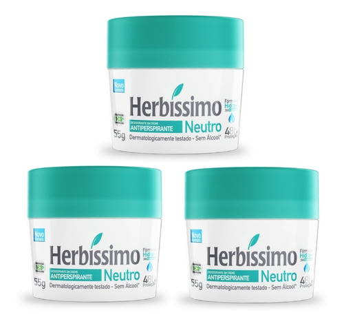Herbissimo kit 3 desodorante creme neutro 55g fragrância Nneutro