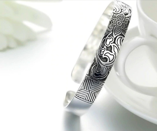 Imagem 7 de 8 de Pulseira Prata Esterlina 925 Bracelete Retro Lotus Nova Moda