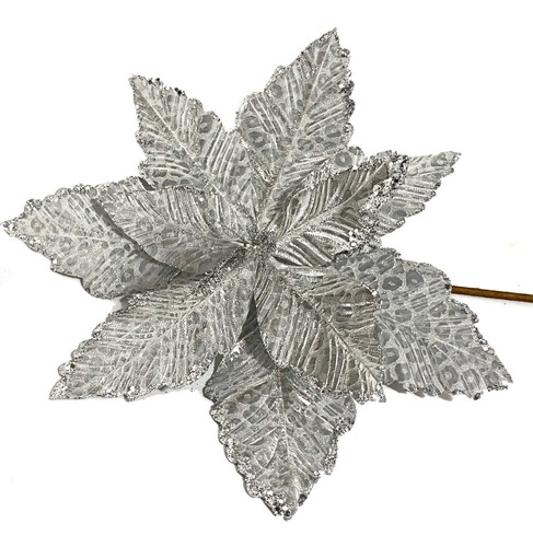 Flor Adorno Arbol De Navidad 30 Cm  Plata Tallo 50 Cm Sheshu