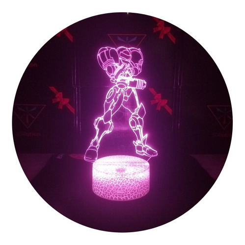 Lámpara 3d Samus Aran Metroid Base Agrietada +control Remoto