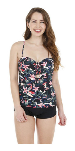 Mujer Tankini H2o Wear Strapless Flores Y Hot Pant