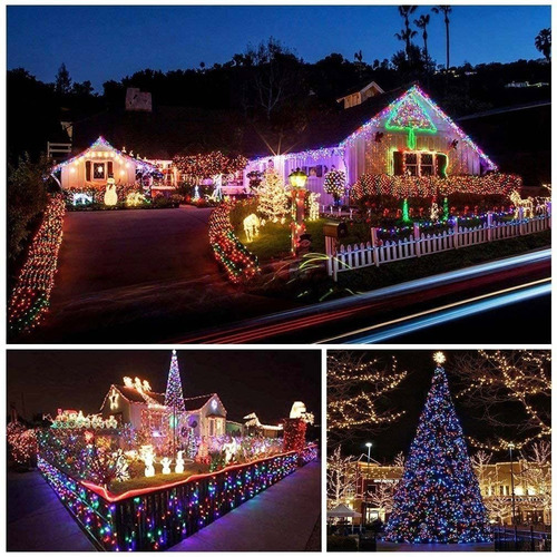 A Flashing Navidad Solar 300 Leds 30m 8 Modos De Luz