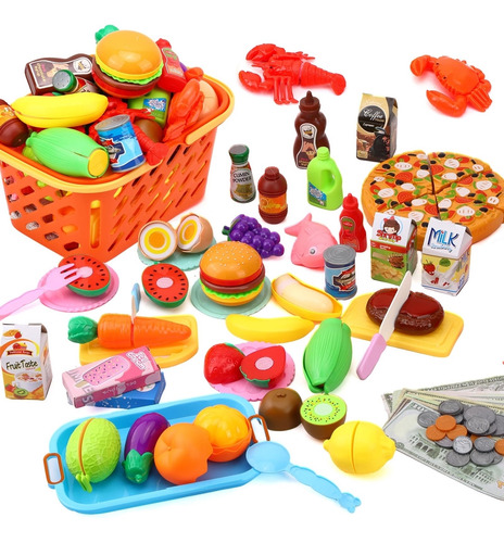 Juego 120 Piezas Alimentos Corte Niños Cocina Simulación Fru Color