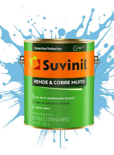 Tinta Rende Cobre Muito 3,6l Fosca Cores Suvinil Ilhas Gregas Fosco
