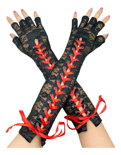 Guantes Negros Largos Dama Cinta De Encaje Sexy Novia Lolita