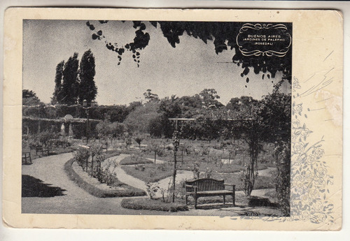1946 Postal Danes Rosedal Jardines De Palermo Buenos Aires