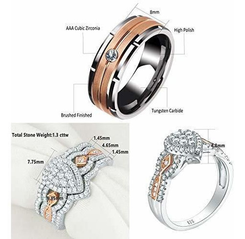 Imagen 2 de 7 de Newshe Juego De Anillos De Boda Para Él Y Sus Mujeres Bandas