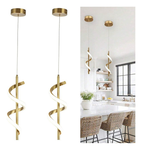 Luminária Pendente Espiral Dourado Inovador Com 2