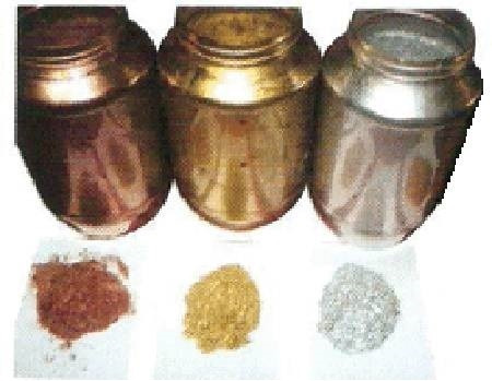Imagen 2 de 10 de 4 Polvos Metalicos Y Ncarados Purpurina Oro , Plata , Cobre Y Nacar 50 Gm De C/u