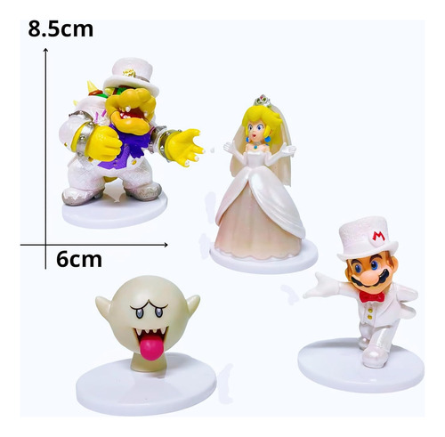 Figuras Boda Peach, Super Mario, Bowser Y Boo 9cm Alto