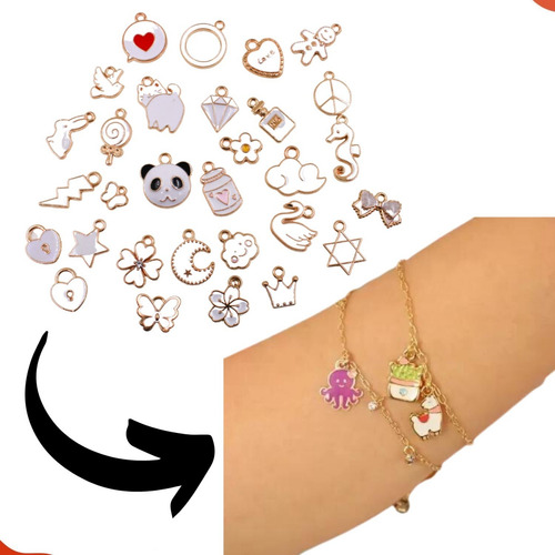 Kit Pingente De Metal Dourado Em Zamac Resinado Com 30 Peças Cor Pingentes Branco