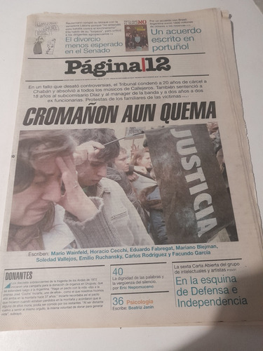 Diario Página 12 Cromañon Chaban Callejeros 20 08 2009 