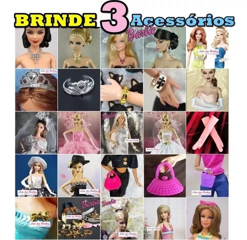 Kit 3 Mini Vestidos Sortidos Para Boneca Barbie Super Fashion + 3 Sapatos e  3 Acessórios Roupas Roupinhas