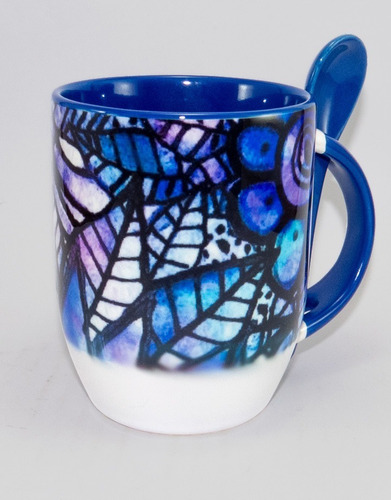 Tazón Con Cuchara Flores Azules