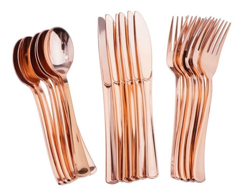 Imagen 2 de 3 de Tenedor Descartables Metalizados Gold Rose X10