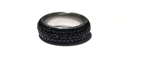 Anillo Media Caña Brillo Strass Negro En Acero Quirurgico  