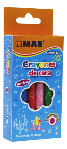 12 Crayones Mae Escolar Redondo Diferentes Colores Dibujo