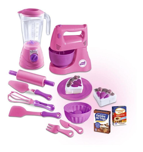 Kit Confeitaria 17 Peças Bakery Kids Brinquedo Zuca Toys Cor Rosa