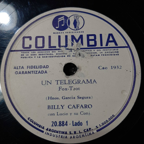 Pasta Billy Cafaro Con Lucio Y Su Conj Columbia C289