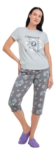 Pijama Mujer Capri Print Gris Melange Fashion's Park 393