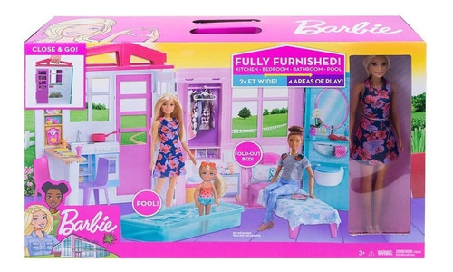 Barbie Casa Glam Casita De 60 Cm. Plegable Portatil + Muñeca