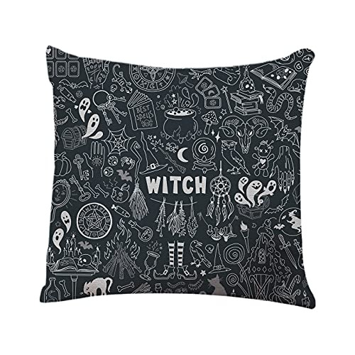 Funda De Almohada Cojín De Dibujo De Brujas Y Brujerí...