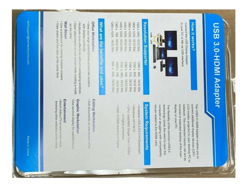 Imagen 3 de 3 de Adaptador De Video Usb 3.0 A Hdmi 1080p Cable